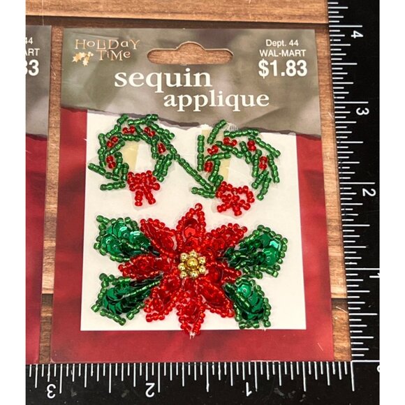 2 Holiday Time Sequin Applique Wreath Poinsettia Christmas Tree EMBELLISHMENT - Picture 3 of 5